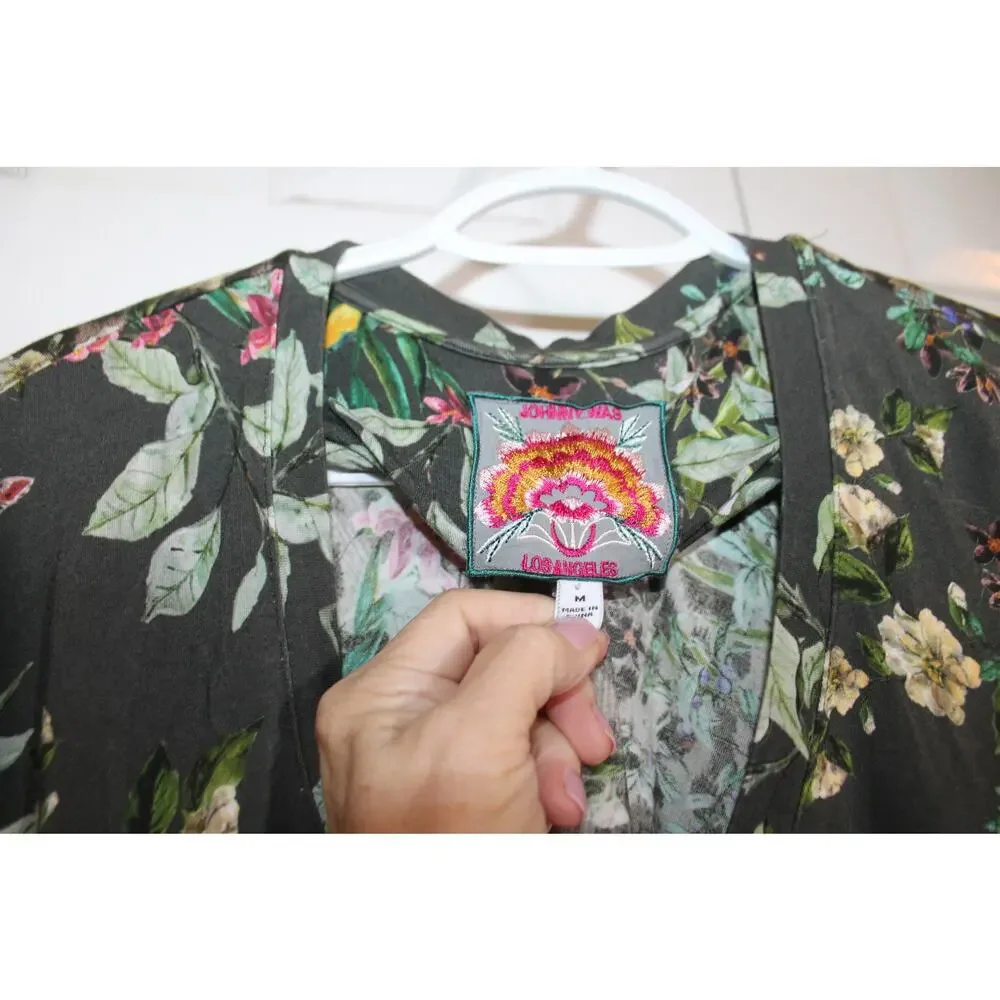 Johnny Was 'Ash Bird' Long Sleeve V-Neck Tee sz M